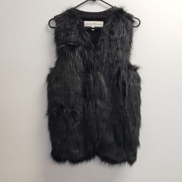Sebby Collection Womens Black Faux Fur Knit Back Vest Size Medium - Picture 1 of 7